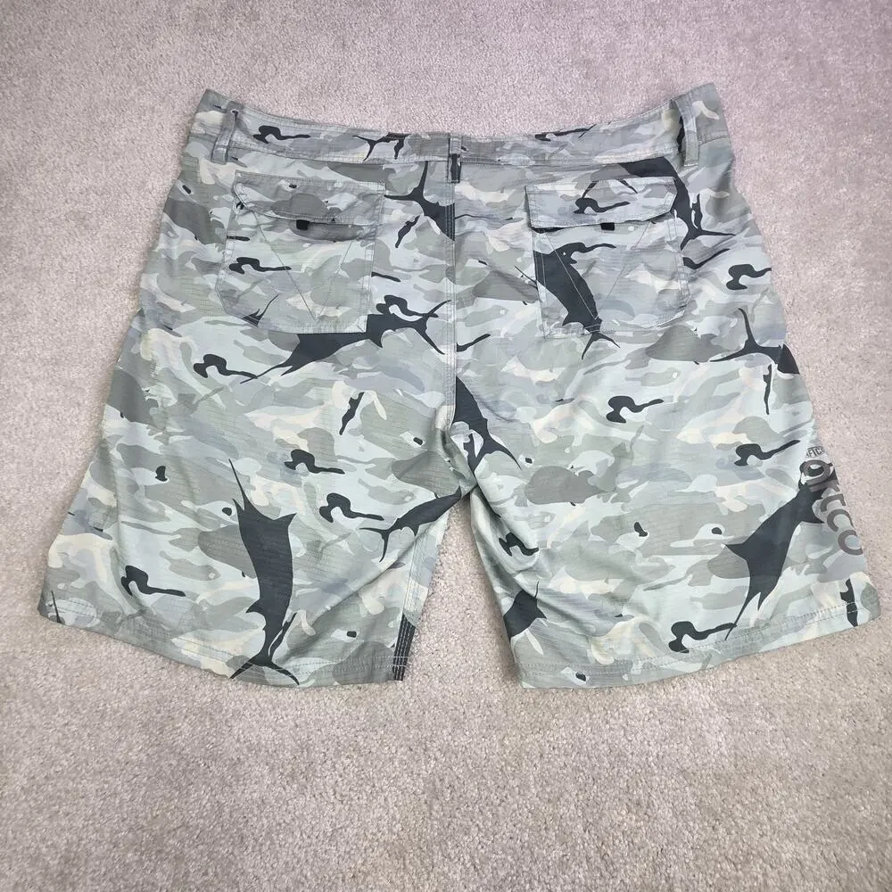AFTCO Camo Boardshorts Mens 42 Blue Green Unlined Swim Shorts
